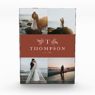 Pas getrouwd monogram terracotta vier afbeelding fotoblokken