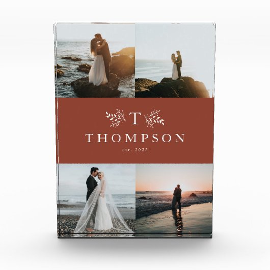 Pas getrouwd monogram terracotta vier afbeelding fotoblokken (Voorkant)