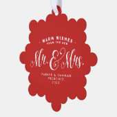 Pas getrouwd Mr. en Mrs. elegante rode kerstfoto Ornament Kaart (Links)