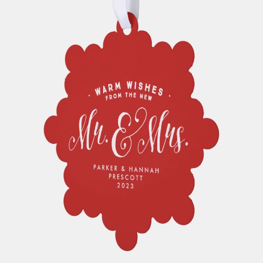 Pas getrouwd Mr. en Mrs. elegante rode kerstfoto Ornament Kaart (Links)