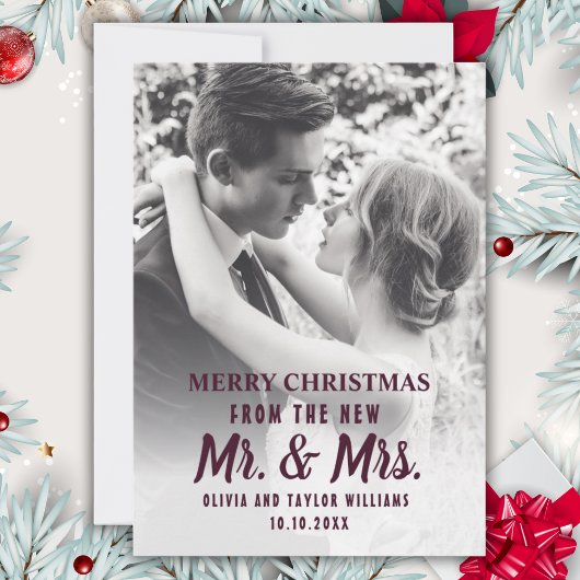 Pas getrouwd Mr. en Mrs. First-kerstfoto Feestdagenkaart