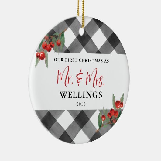 Pas getrouwd Mr. en Mrs. Keramisch Ornament (Rechts)