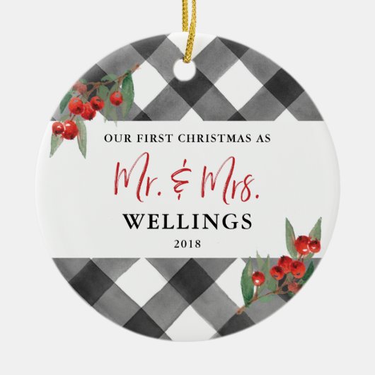 Pas getrouwd Mr. en Mrs. Keramisch Ornament (Voorkant)