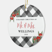 Pas getrouwd Mr. en Mrs. Keramisch Ornament (Links)