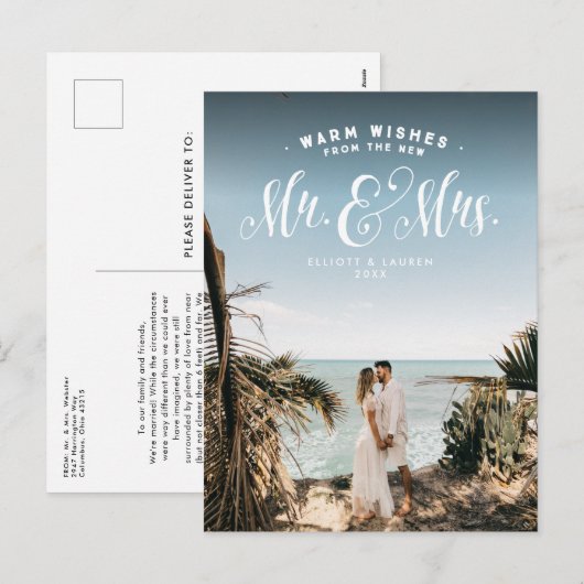 Pas getrouwd Mr en Mrs vakantiefoto briefkaart (Voorkant / Achterkant)
