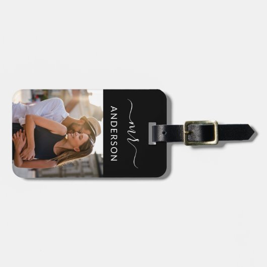 Pas getrouwd Mr. met script en Foto voor Honeymoon Bagagelabel (Voorkant horizontaal)