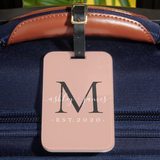 Pas getrouwd Mr. Mrs. Black Monogram Names Dusty P Bagagelabel (Voorkant Insitu 2)
