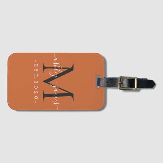 Pas getrouwd Mr. Mrs. Black Monogram noemt verbran Bagagelabel (Voorkant (horizontaal))