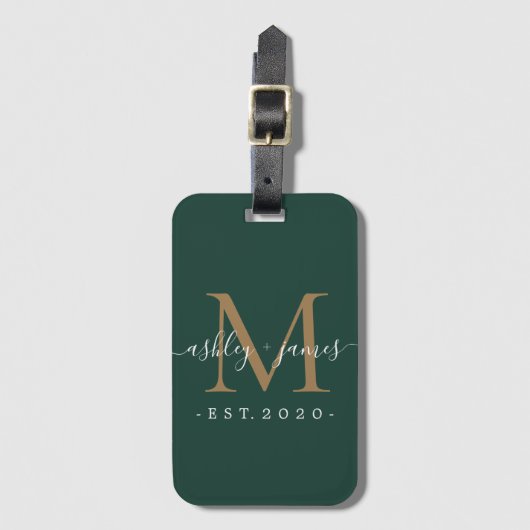 Pas getrouwd Mr. Mrs. Gold Monogram Namen Donkergr Bagagelabel (Voorkant (verticaal))