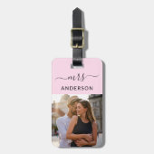 Pas getrouwd Mrs. met script en foto voor Honeymoo Bagagelabel (Voorkant verticaal)