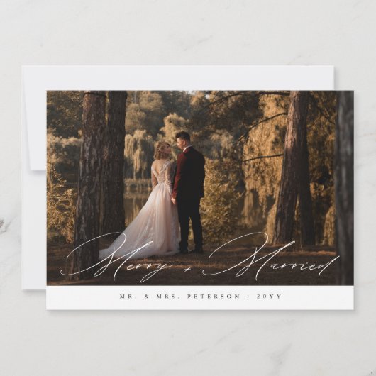 Pas getrouwd net getrouwd kerst bruiloft foto feestdagenkaart (Voorkant)