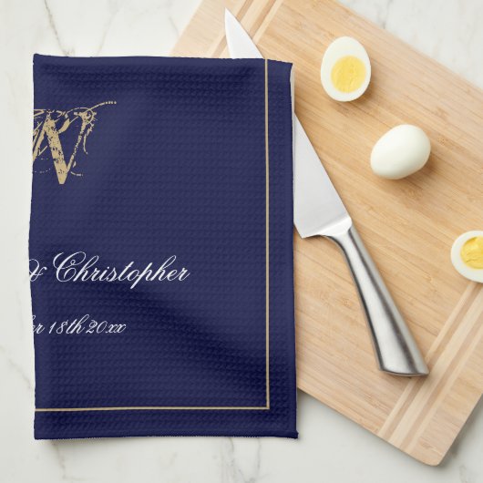 Pas getrouwd of huwelijkscadeau Elegant Monogram N Theedoek (Quarter Fold)