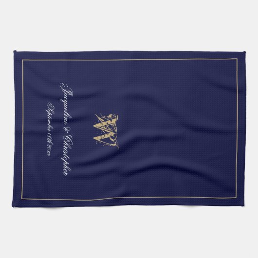 Pas getrouwd of huwelijkscadeau Elegant Monogram N Theedoek (Horizontaal)