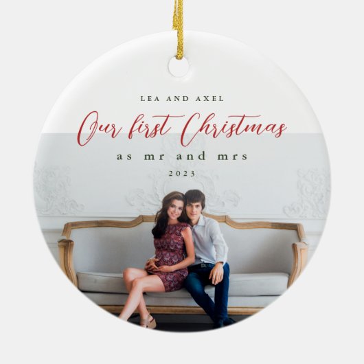 Pas getrouwd Onze eerste kerst als meneer en mevro Keramisch Ornament (Achterkant)