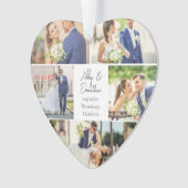 Pas getrouwd paar bruiloft foto collage hartvormig ornament (voorkant)