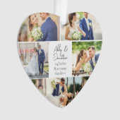 Pas getrouwd paar bruiloft foto collage hartvormig ornament (voorkant)
