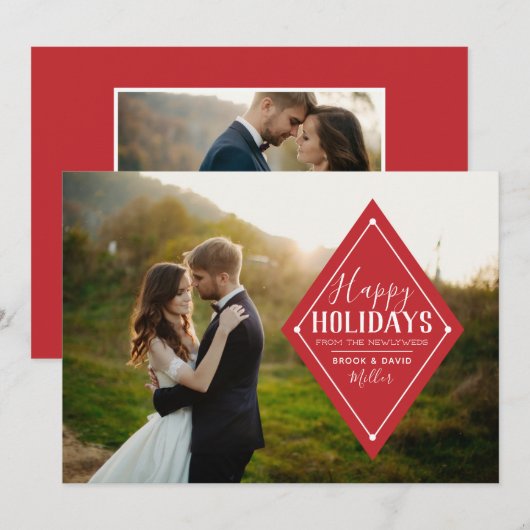 Pas getrouwd Prettige feestdagen Diamond Feestdagenkaart (Voorkant / Achterkant)