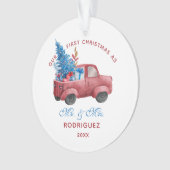 Pas getrouwd Rode Kersttruck Waterverf Foto Ornament (voorkant)