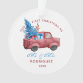 Pas getrouwd Rode Kersttruck Waterverf Foto Ornament (voorkant)