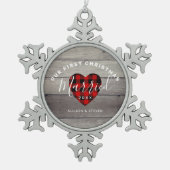 Pas getrouwd Rustic Names eerste kerstfeest Tin Sneeuwvlok Ornament (Voorkant)