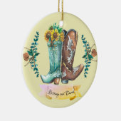 Pas getrouwd Rustic Wedding Cowboy Boots Waterverf Keramisch Ornament (Rechts)