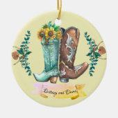 Pas getrouwd Rustic Wedding Cowboy Boots Waterverf Keramisch Ornament (Voorkant)