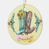 Pas getrouwd Rustic Wedding Cowboy Boots Waterverf Keramisch Ornament (Links)