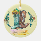 Pas getrouwd Rustic Wedding Cowboy Boots Waterverf Keramisch Ornament (Achterkant)