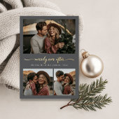 Pas getrouwd Script Merrily Ever After Photo Gold Folie Feestdagenkaart