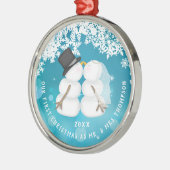 Pas getrouwd Sneeuwpaar Eerste Kerstmis Metalen Ornament (Links)