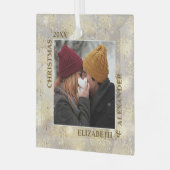 Pas getrouwd Sneeuwvlokken Foto Glas Ornament (Voorkant links)