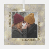 Pas getrouwd Sneeuwvlokken Foto Glas Ornament (Voorkant)