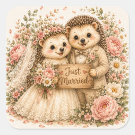 Pas Getrouwd Stachelzwijn Koppel Watercolor Kunst Vierkante Sticker