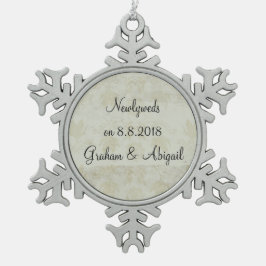 Pas getrouwd tin sneeuwvlok ornament