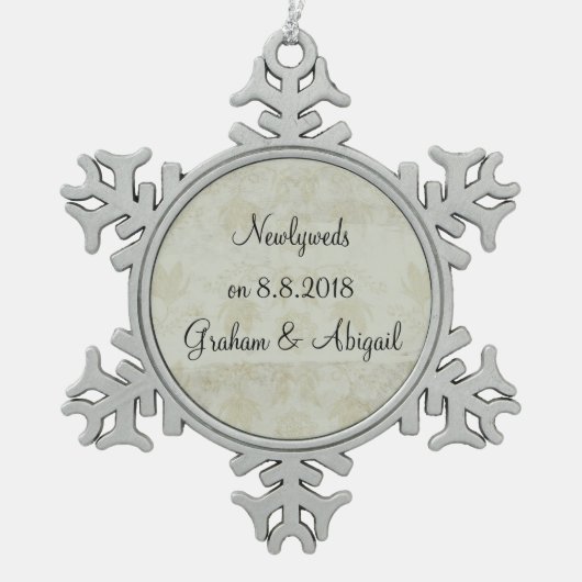 Pas getrouwd tin sneeuwvlok ornament (Voorkant)