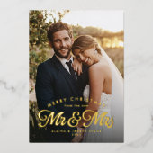 Pas getrouwd trouwde voor het eerst met kerstgroen folie feestdagenkaart (Voorkant)