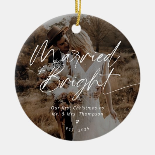 Pas getrouwd trouwt eerste kerstfoto keramisch ornament (Voorkant)