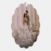 Pas getrouwd twee foto elegante kerst bruiloft ornament kaart (Rechts)