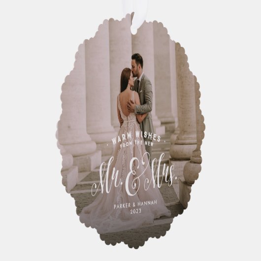 Pas getrouwd twee foto elegante kerst bruiloft ornament kaart (Rechts)