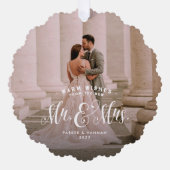 Pas getrouwd twee foto elegante kerst bruiloft ornament kaart (Voorkant)