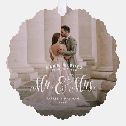 Pas getrouwd twee foto elegante kerst bruiloft ornament kaart (Voorkant)