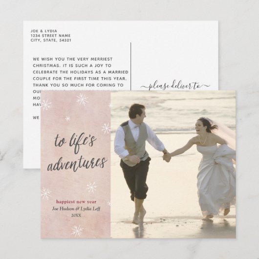 Pas getrouwd Vakantie nieuwe jaren Foto Briefkaart (Voorkant / Achterkant)