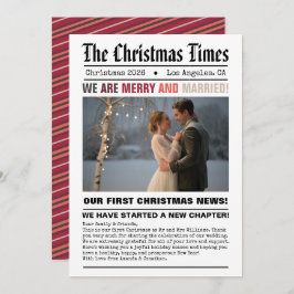 Pas getrouwd van onze eerste kerstkrantenfoto feestdagenkaart