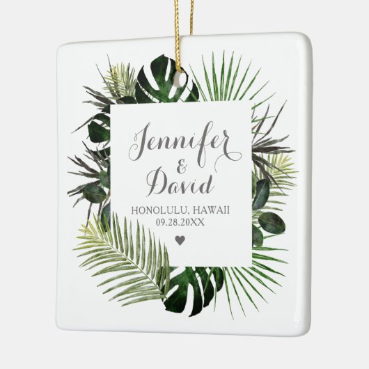 Pas getrouwd van Tropische bruiloft Gift Keepomwil Keramisch Ornament (Links)