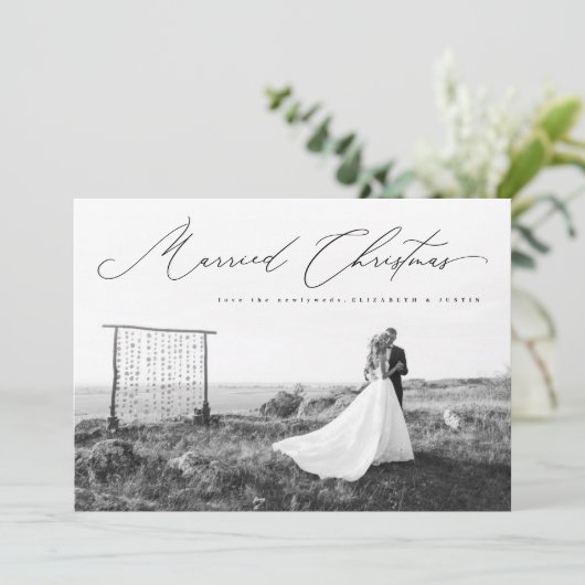 Pas getrouwd voor gehuwde kerstkalligrafie feestdagenkaart (Staand voorkant)