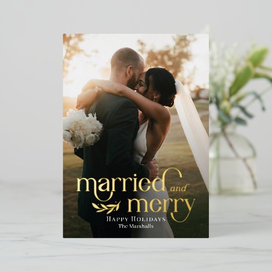 Pas getrouwd voor getrouwde en vrolijke Folie Folie Feestdagenkaart (Staand Voorkant)