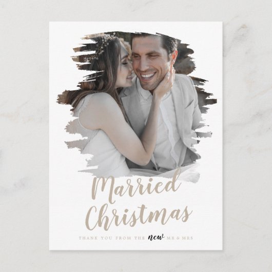 Pas getrouwd voor gevlekte tan met kerstmis bedank feestdagenkaart (Voorkant)