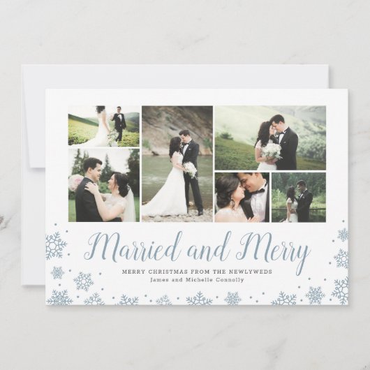 Pas getrouwd voor huwelijk en huwelijk Multi Photo Feestdagenkaart (Voorkant)