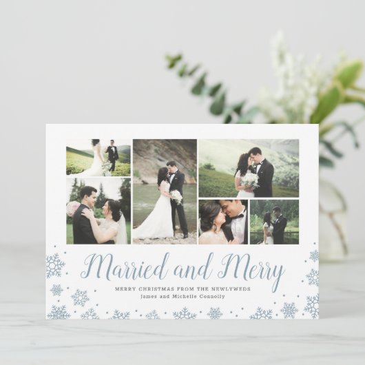 Pas getrouwd voor huwelijk en huwelijk Multi Photo Feestdagenkaart (Staand voorkant)