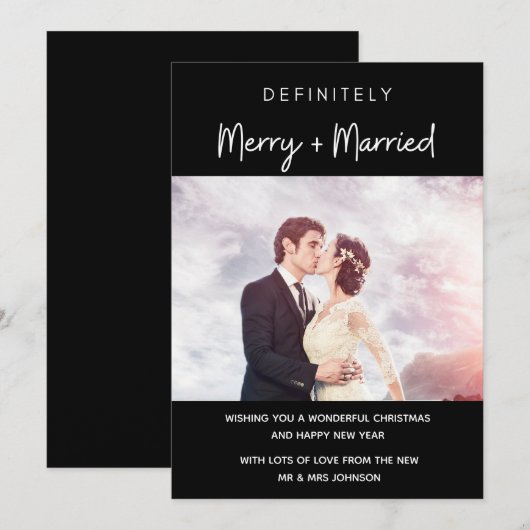 Pas getrouwd voor huwelijksfeestdag en vrolijke fe feestdagenkaart (Voorkant / Achterkant)